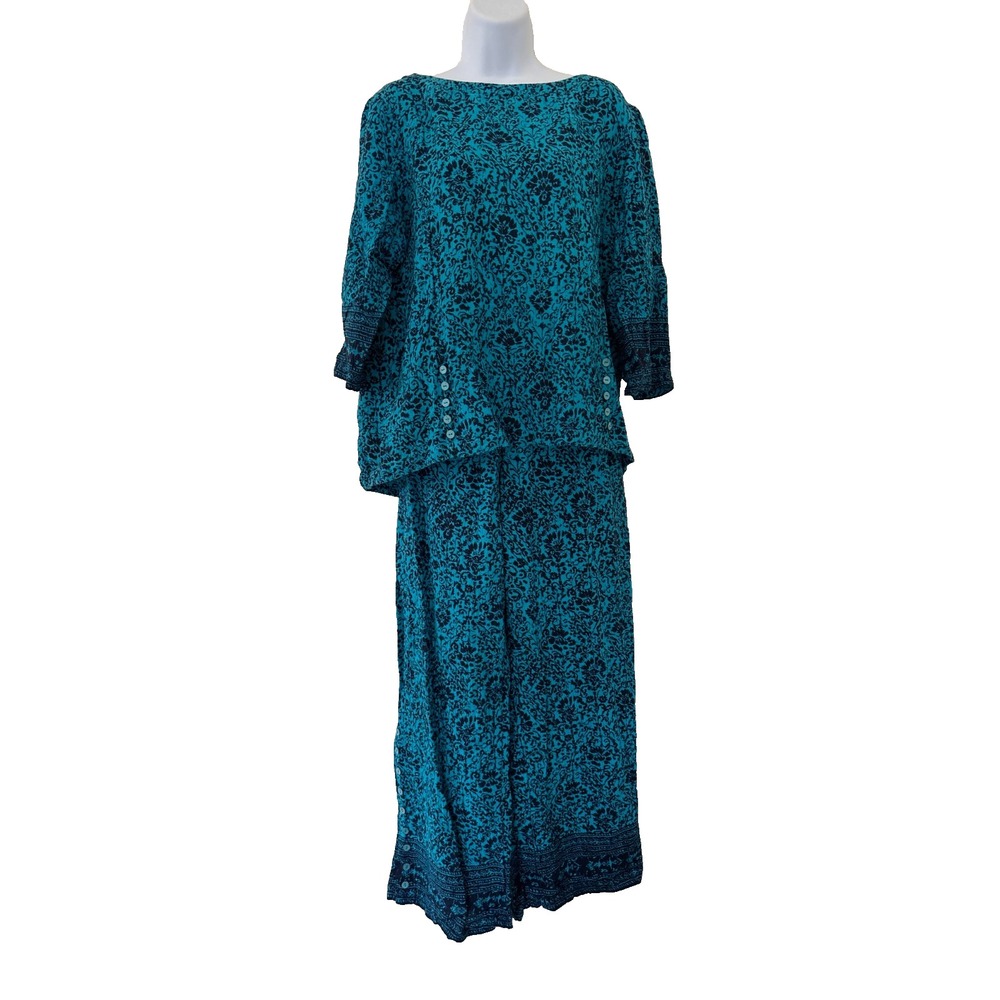 Soft Surrounding Oceo Shirt Pants L Tapestry Crinkle Gauze Lagenlook Coastal